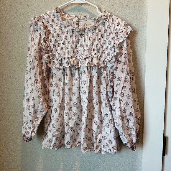 Cleobella White Floral Ruffle Flowy Boho Peasant Blouse - Size XL - EUC - Picture 1 of 7